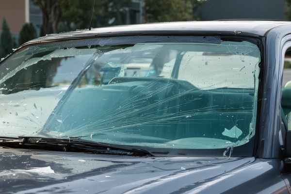 Damaged windshield from accident requiring replacement
