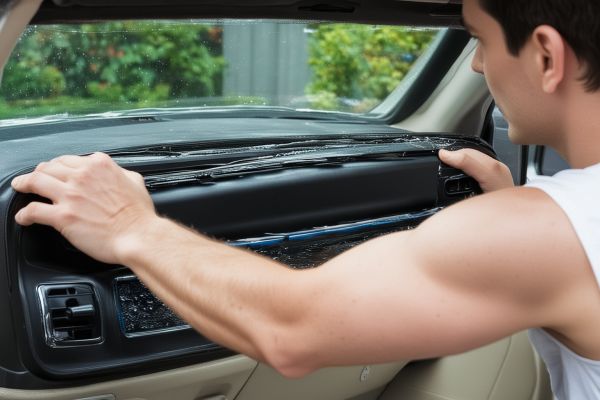 Old deteriorating windshield with poor visibility