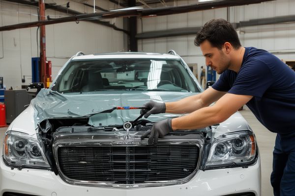 Complex windshield replacement for luxury vehicle