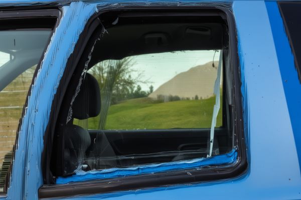 Vehicle side window with rock chip damage
